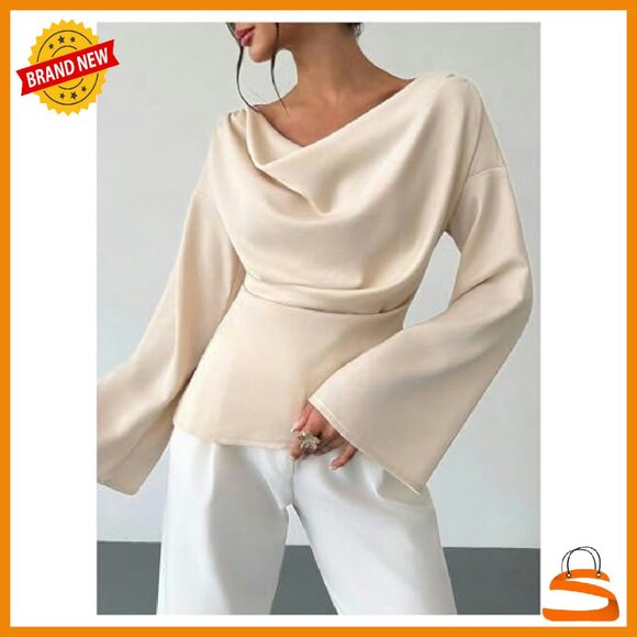 Long Sleeve Cowl Neck Blouse Non-Stretch Soft Business Casual Top - Picture 6 of 6